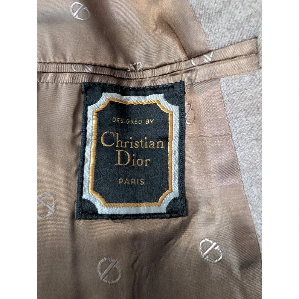 Vintage 70s Christian Dior Blazer 40R‎ Taupe 100% Wool Hart Schaffner Marx USA